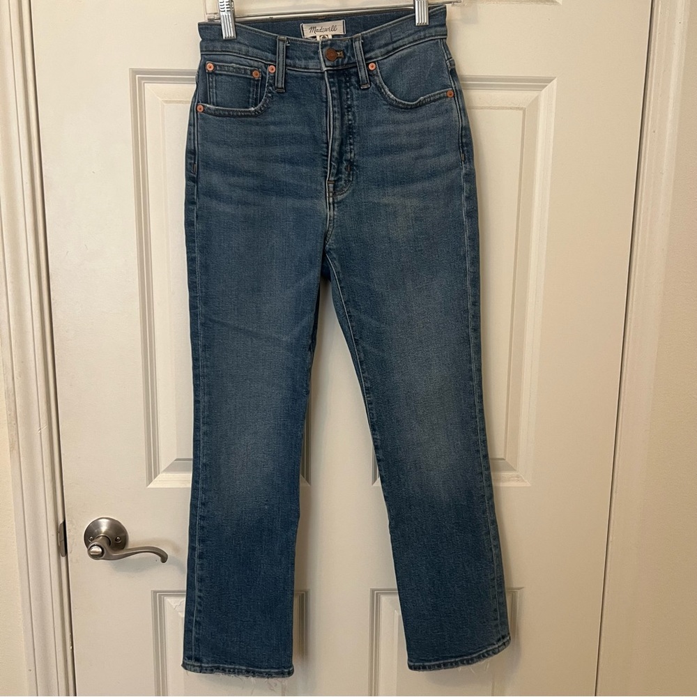 Madewell slim semi boot medium wash denim jean jeans high rise ankle crop